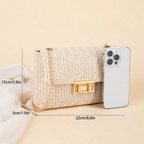 Beige Casual Women's Shoulder Bag With Chain - Picture 3 of 5